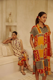 Patch Print Look Shirt Dress.