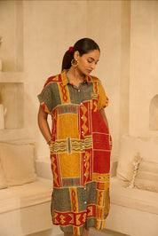 Patch Print Look Shirt Dress.