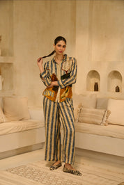 The Artisanal Striped Button-Down & 
Wide-Leg Trouser Duo.