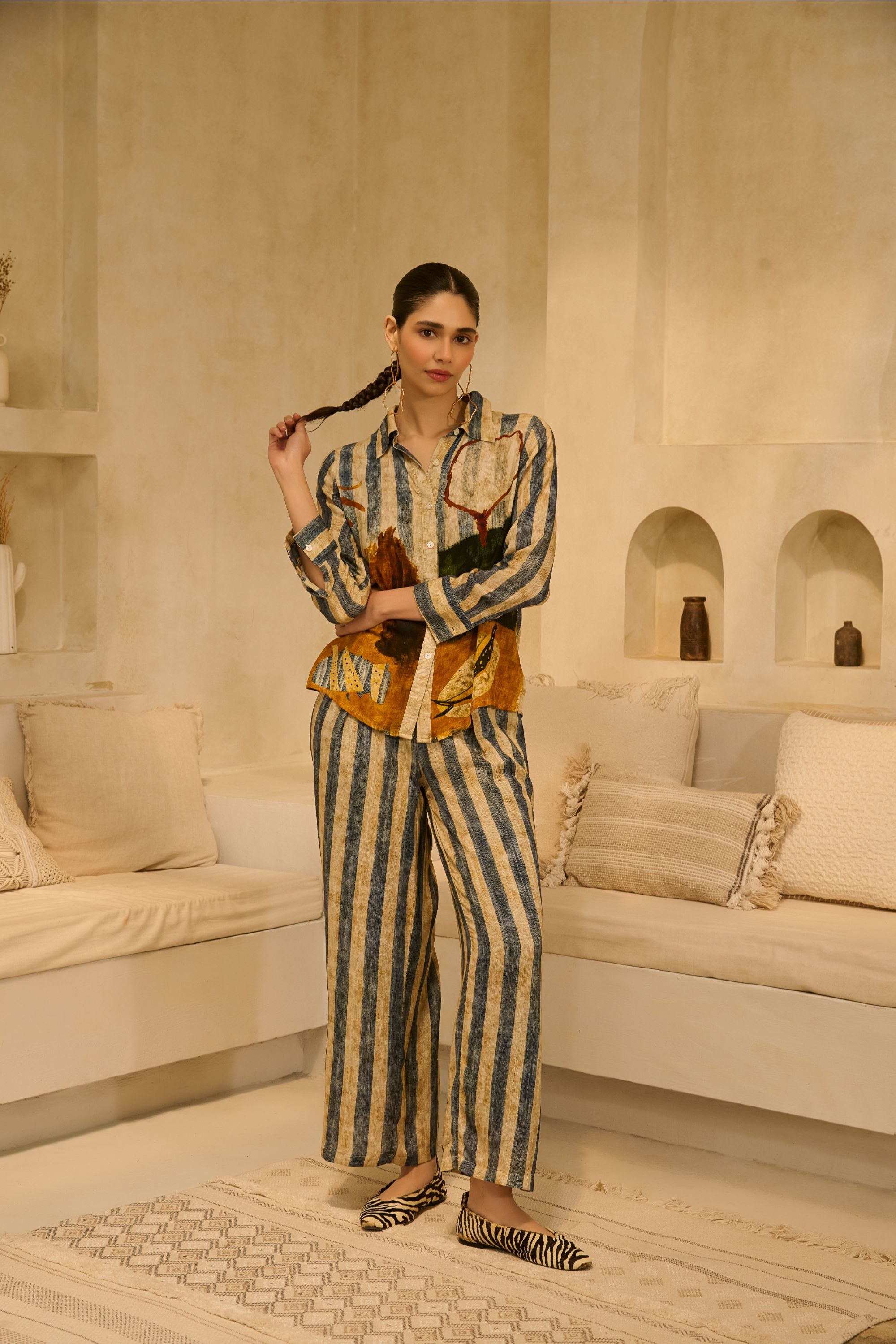 The Artisanal Striped Button-Down & 
Wide-Leg Trouser Duo.