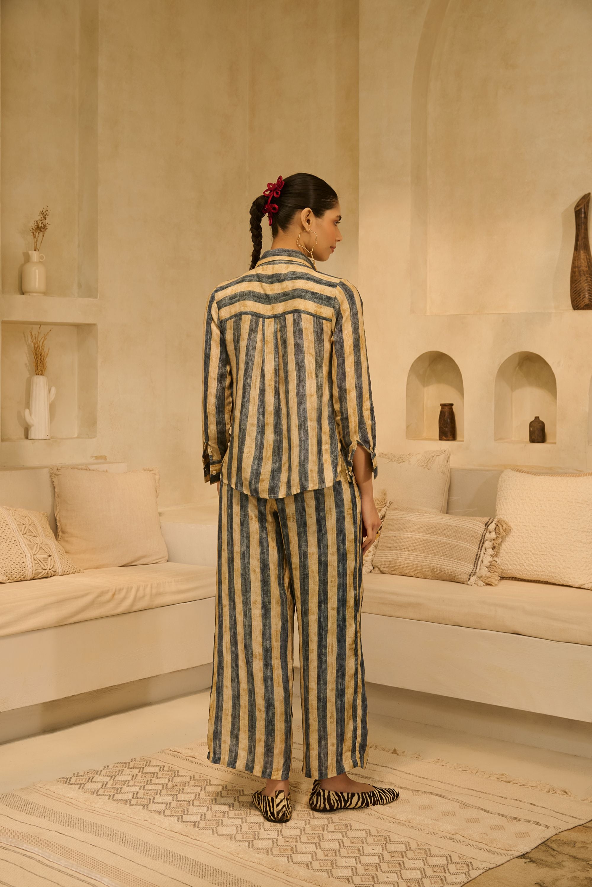 The Artisanal Striped Button-Down & 
Wide-Leg Trouser Duo.