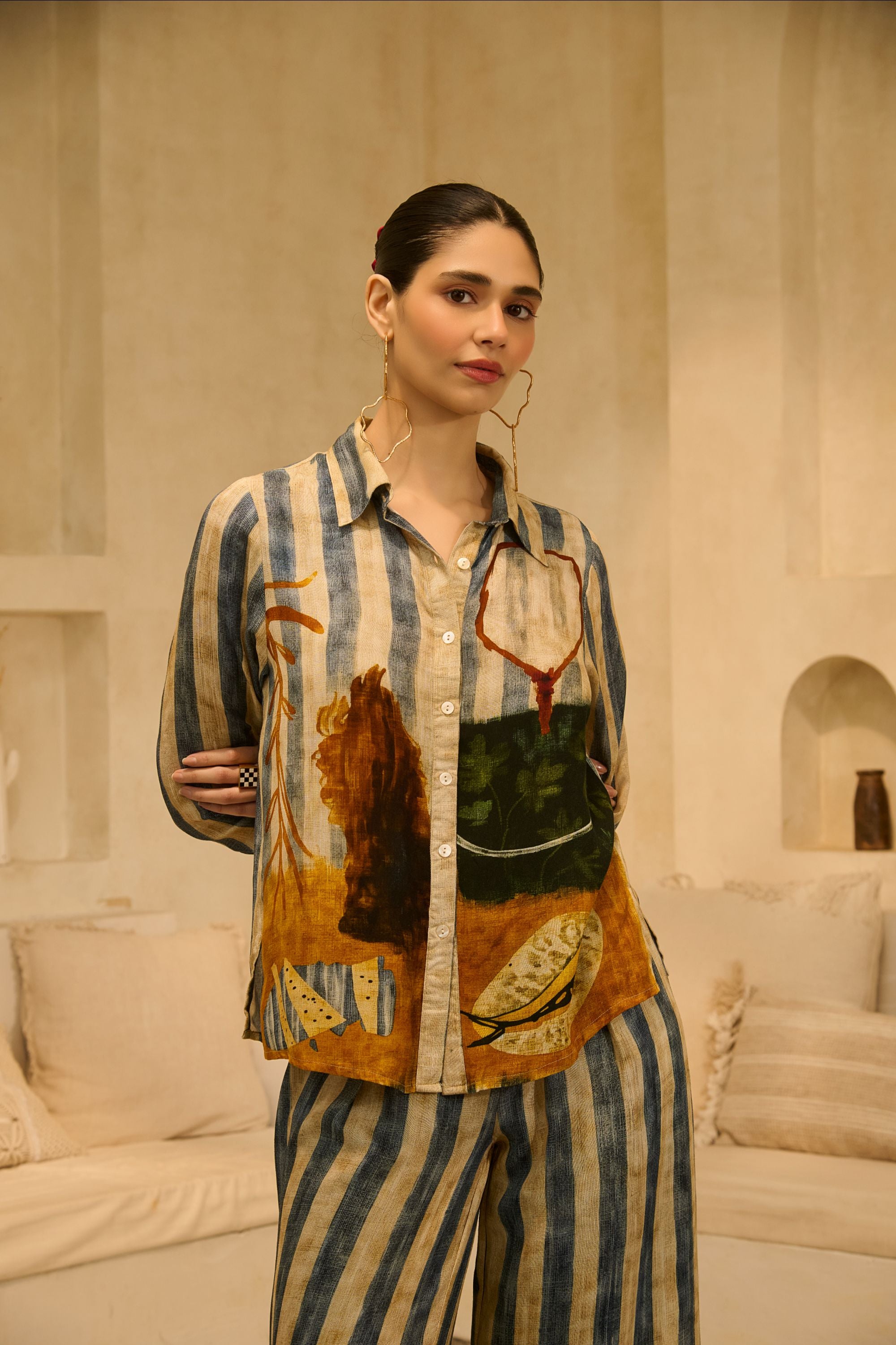 The Artisanal Striped Button-Down & 
Wide-Leg Trouser Duo.