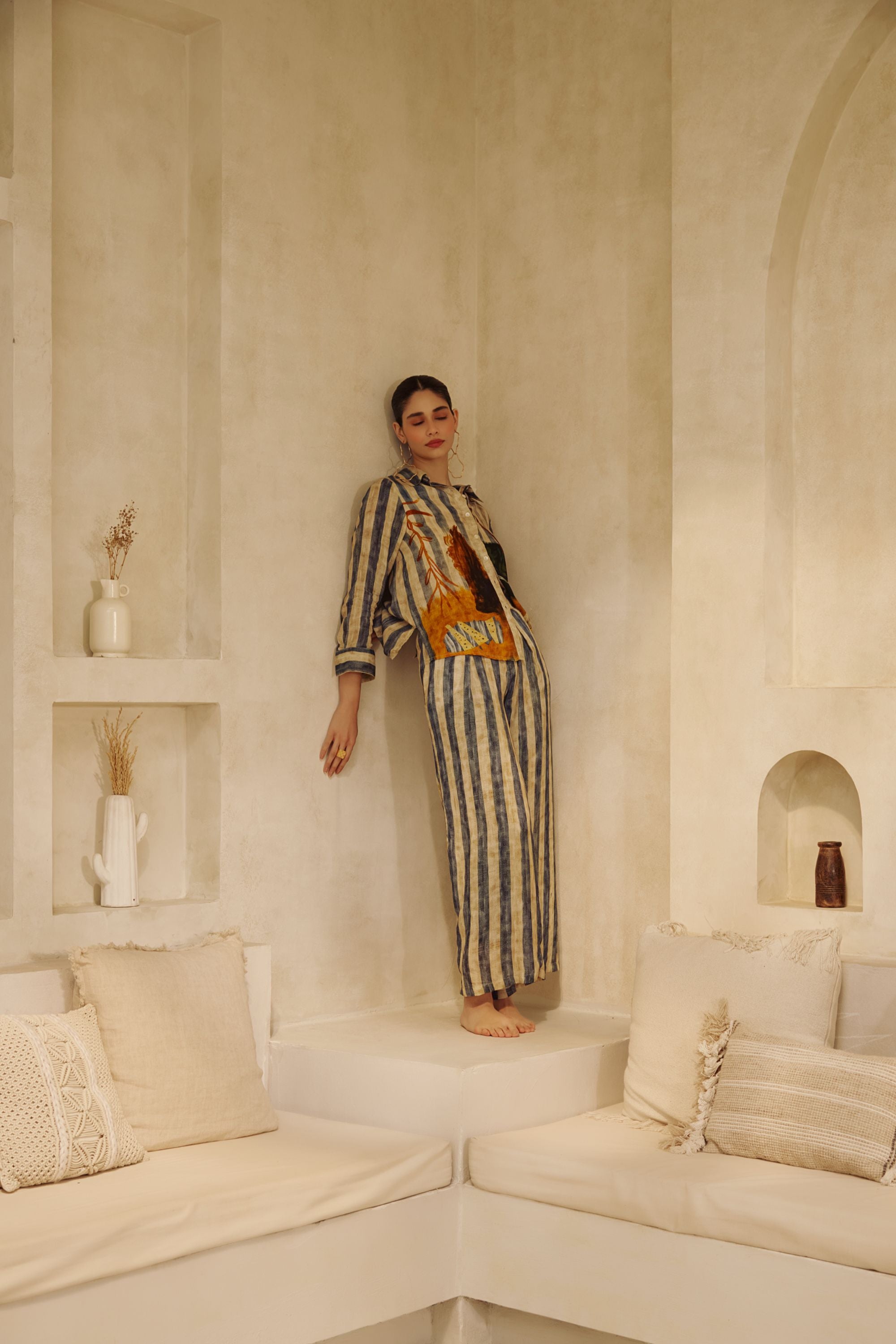 The Artisanal Striped Button-Down & 
Wide-Leg Trouser Duo.