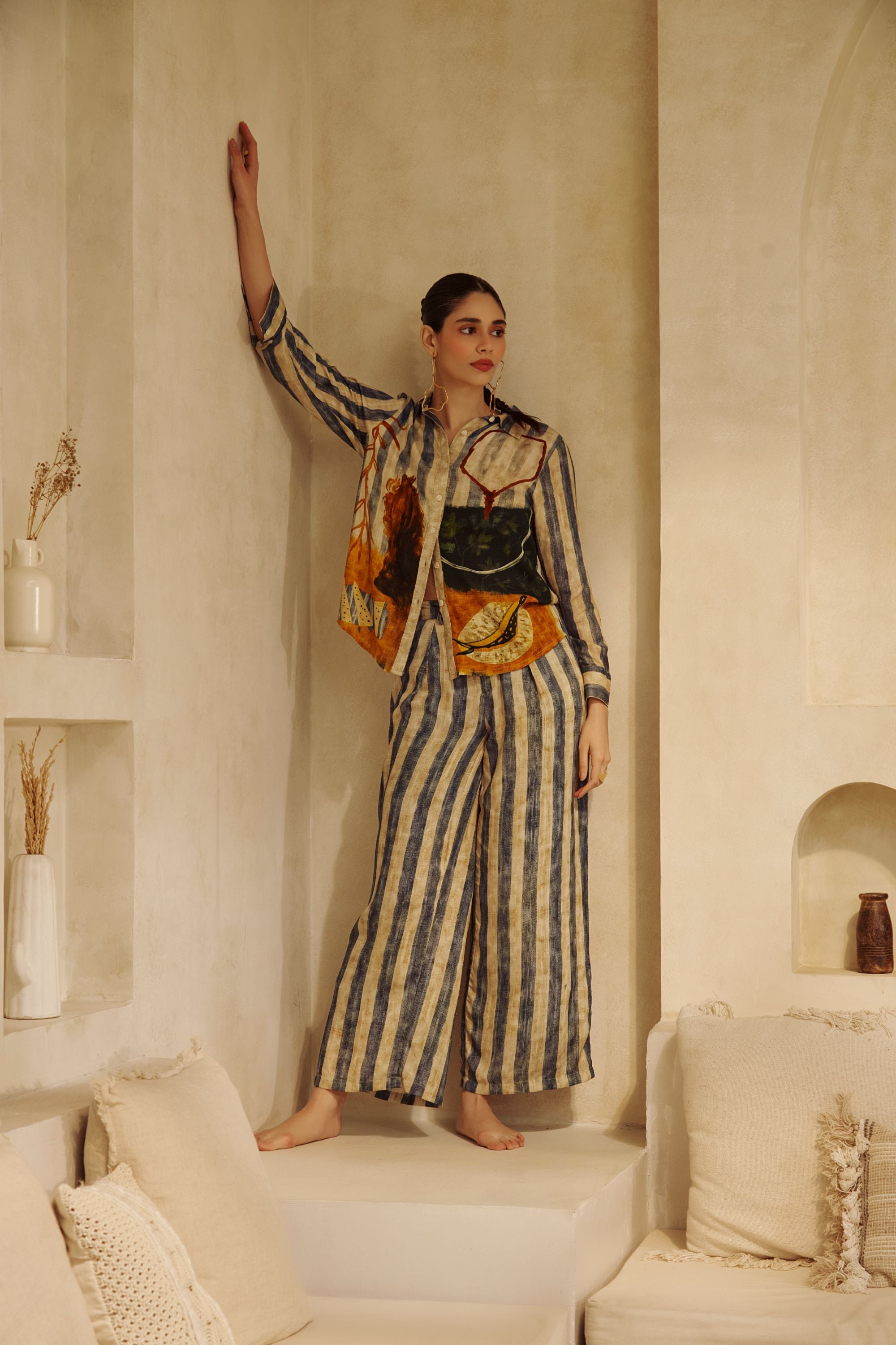 The Artisanal Striped Button-Down & 
Wide-Leg Trouser Duo.