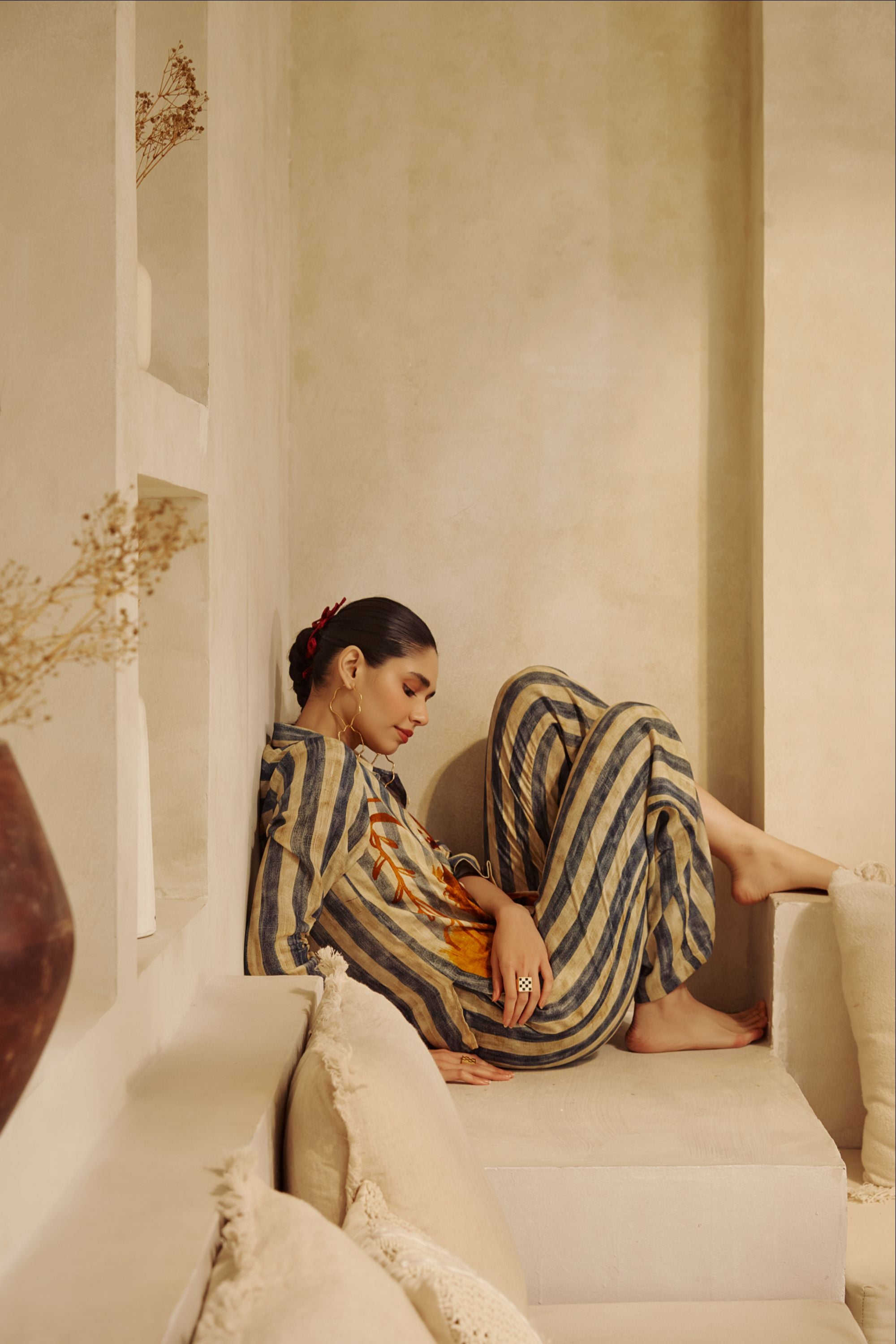 The Artisanal Striped Button-Down & 
Wide-Leg Trouser Duo.