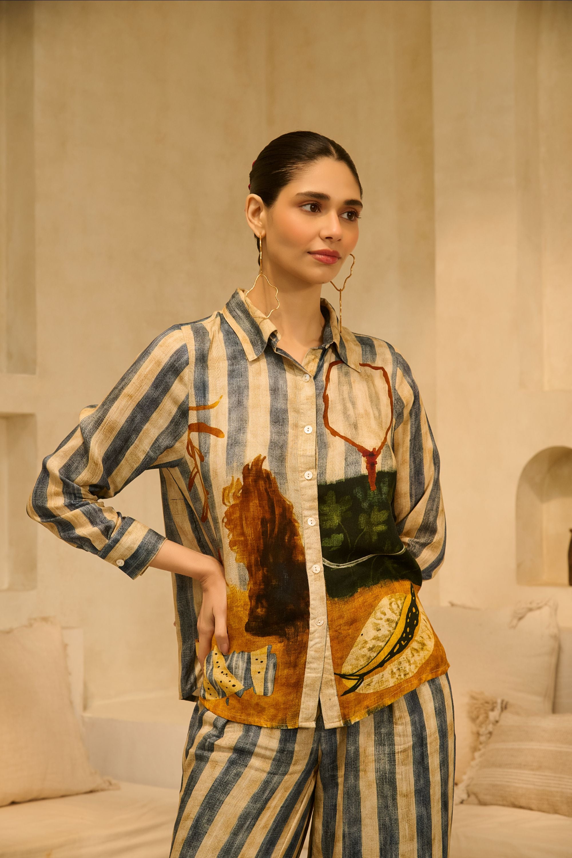 The Artisanal Striped Button-Down & 
Wide-Leg Trouser Duo.