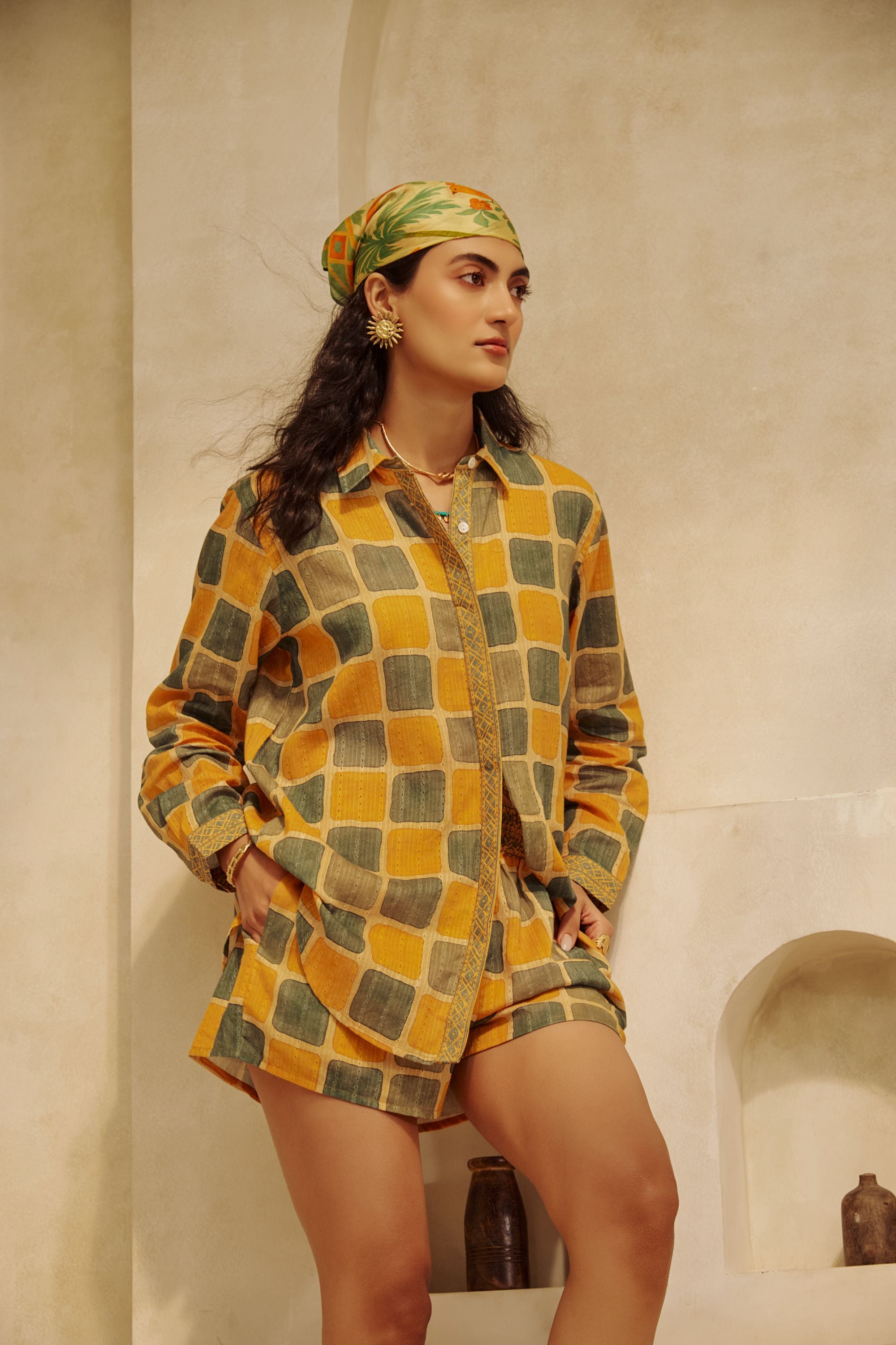 Mustard & Olive Checkered Co-ord Set .