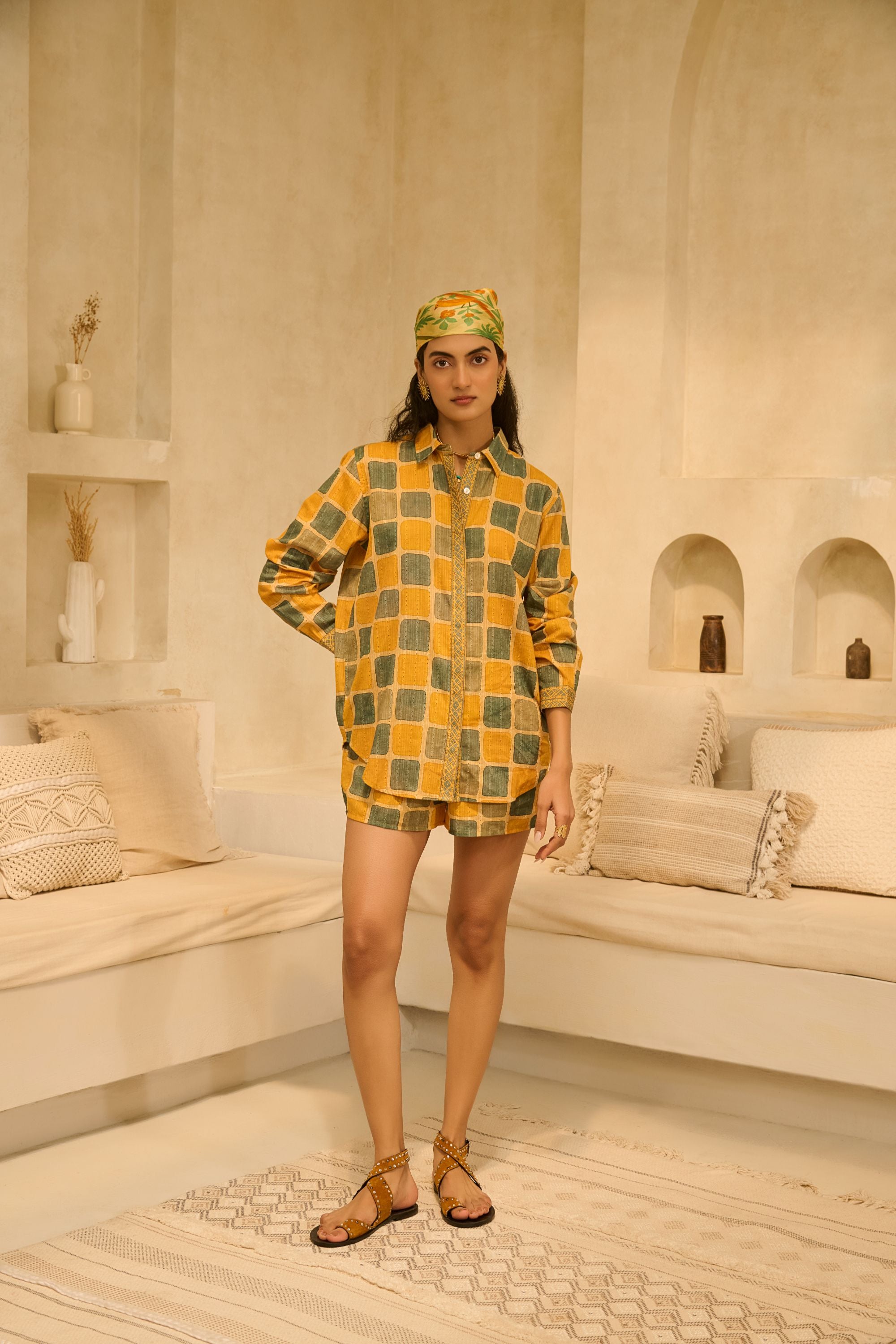 Mustard & Olive Checkered Co-ord Set .