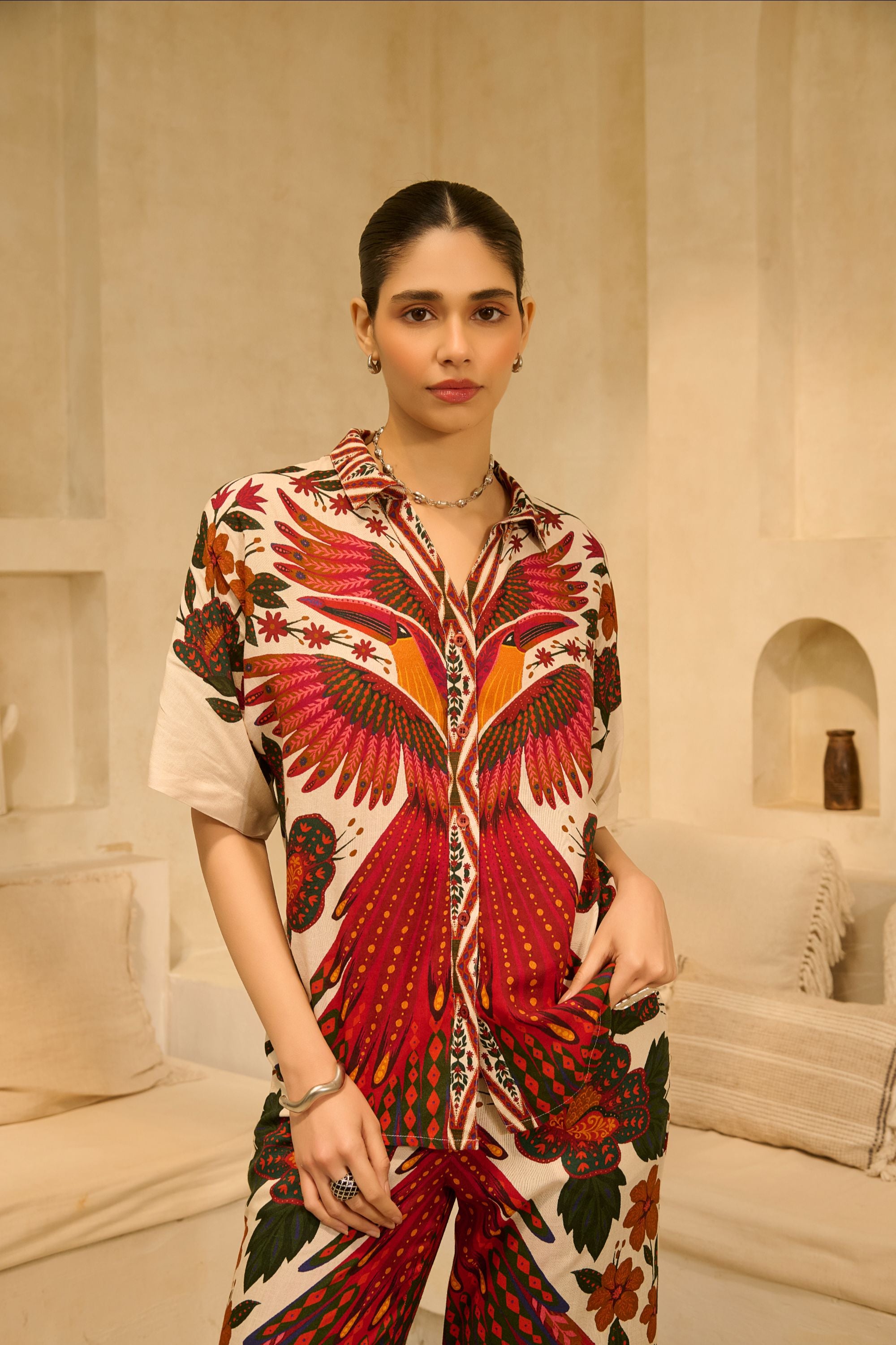 Desert Oasis Symmetrical 
Bird Print Lounge Set.