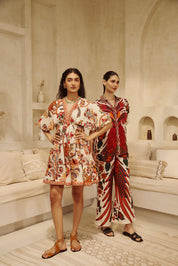 Elegance with the Floral Artisan Mini Dress.