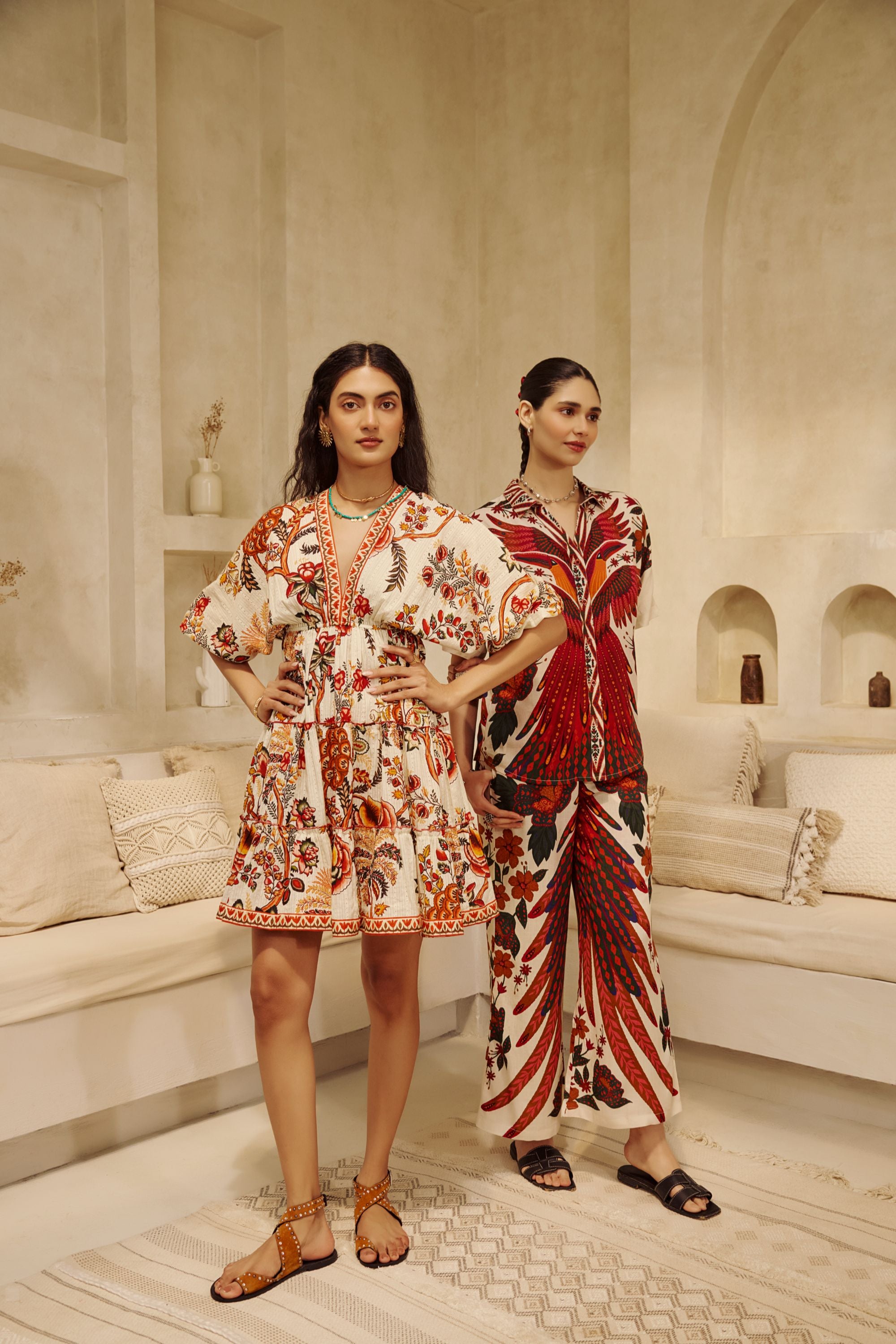 Elegance with the Floral Artisan Mini Dress.