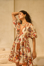 Elegance with the Floral Artisan Mini Dress.