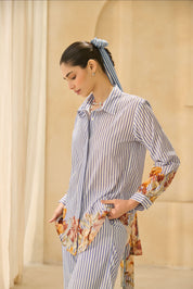 The  Floral-Accent Striped Shirt & Trouser Set.