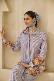 The  Floral-Accent Striped Shirt & Trouser Set.