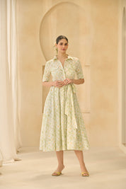 Floral Check Button-Down Dress 
with Matching Belt.