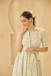 Floral Check Button-Down Dress 
with Matching Belt.