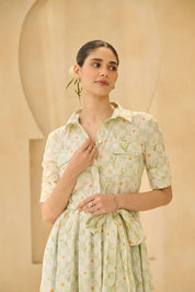 Floral Check Button-Down Dress 
with Matching Belt.