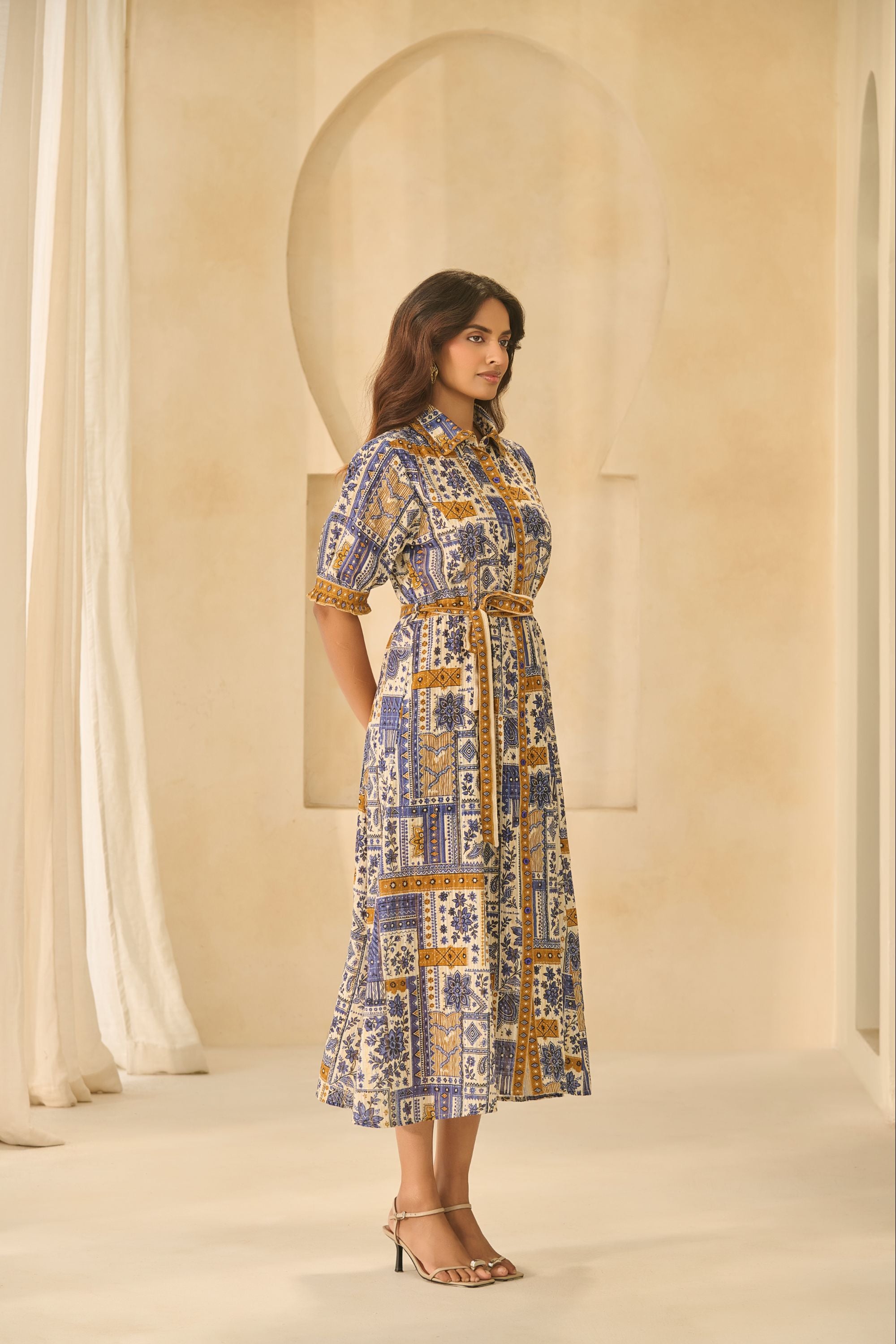 Indigo & Ochre Patchwork Shirt Dress.