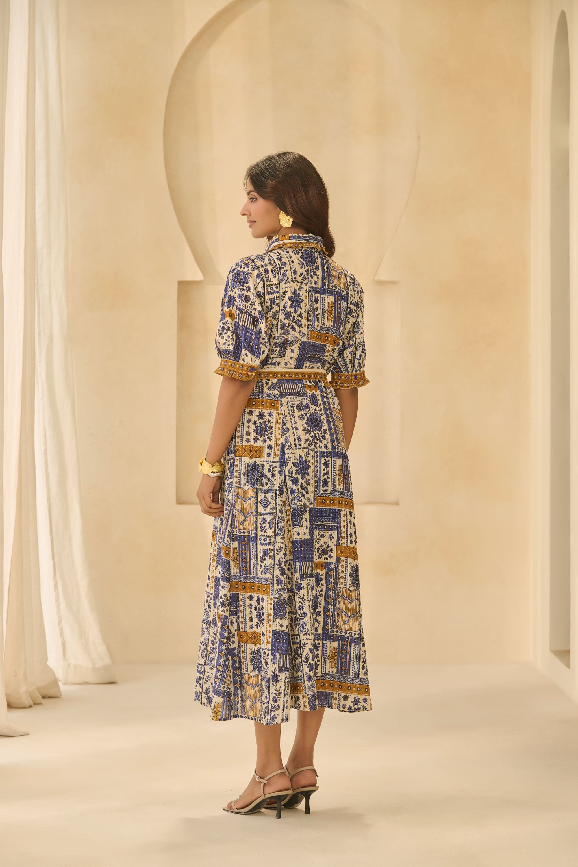 Indigo & Ochre Patchwork Shirt Dress.