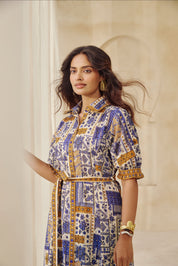 Indigo & Ochre Patchwork Shirt Dress.