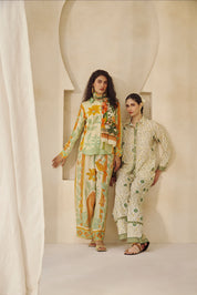 Printed Button-Down Co-ord with Border Detail.