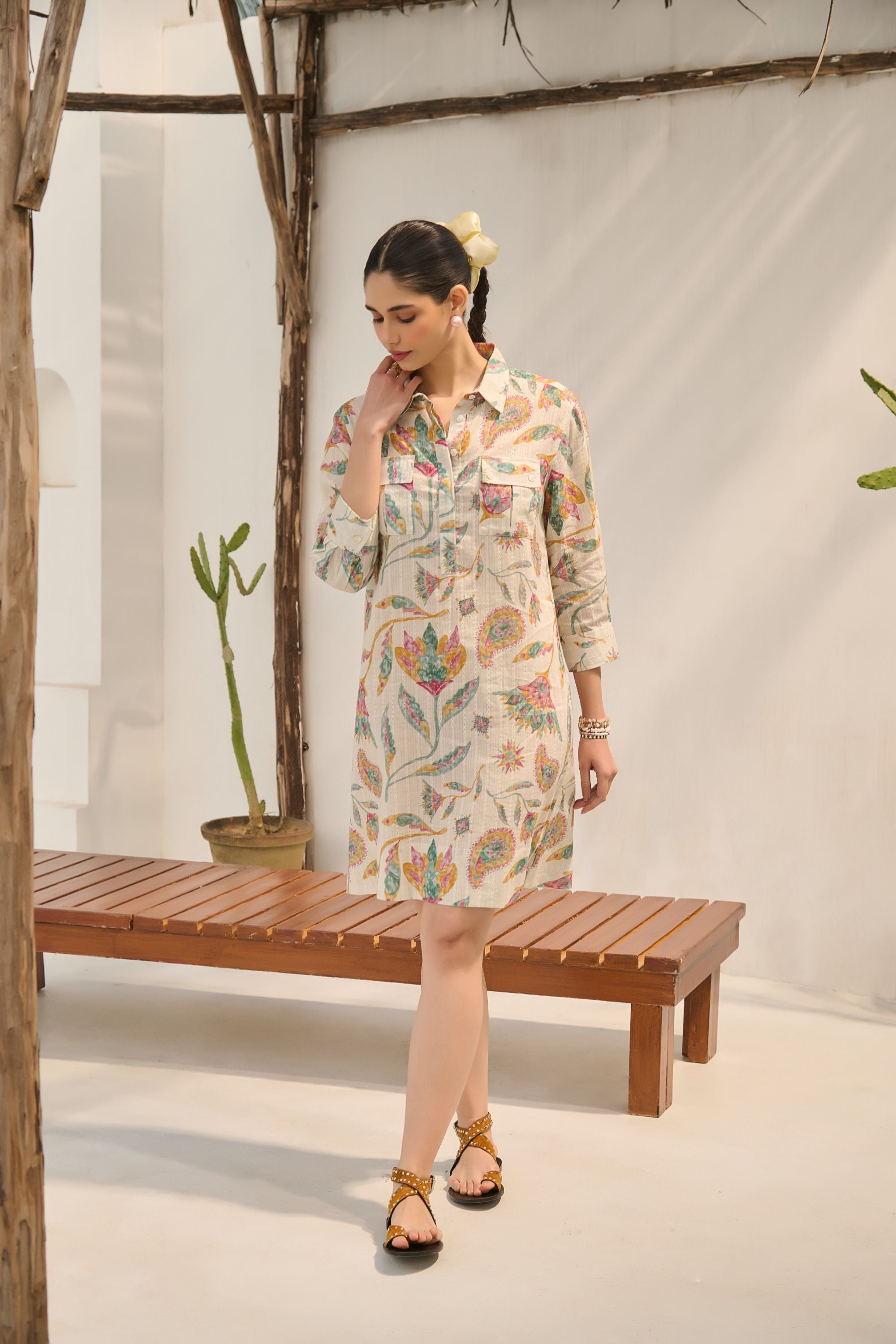 Vintage Floral Utility Shirt Dress.