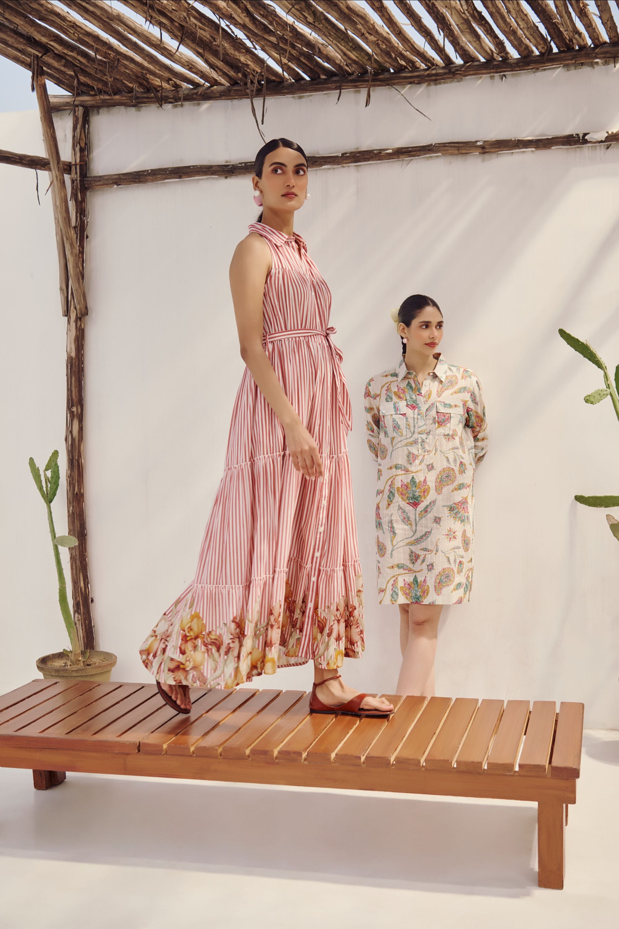 The Floral-Bordered Striped Cotton Maxi.