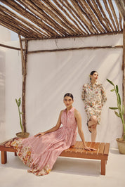 The Floral-Bordered Striped Cotton Maxi.