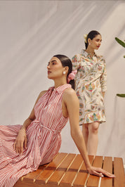 The Floral-Bordered Striped Cotton Maxi.