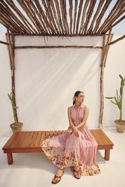 The Floral-Bordered Striped Cotton Maxi.