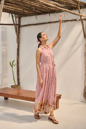 The Floral-Bordered Striped Cotton Maxi.