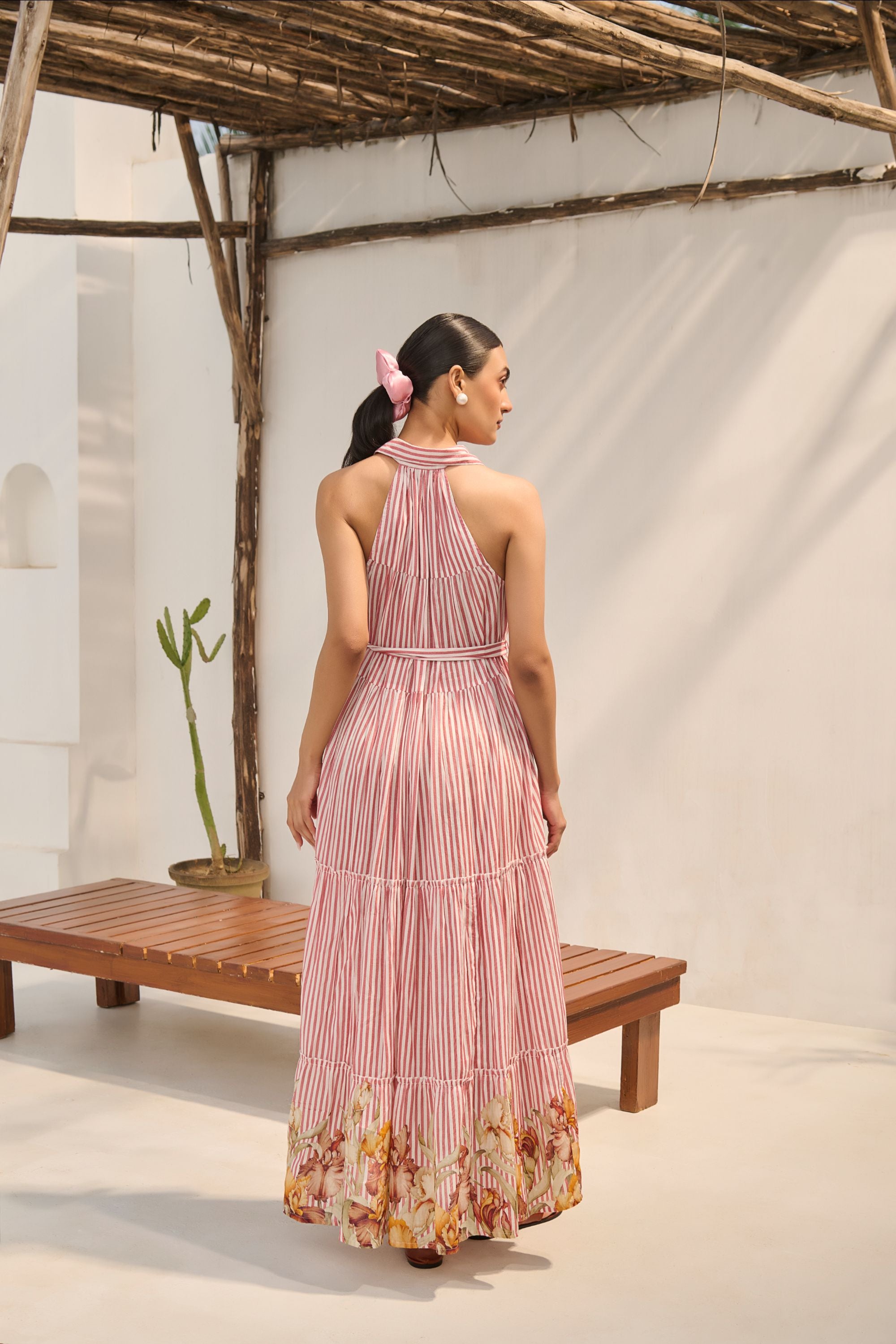 The Floral-Bordered Striped Cotton Maxi.