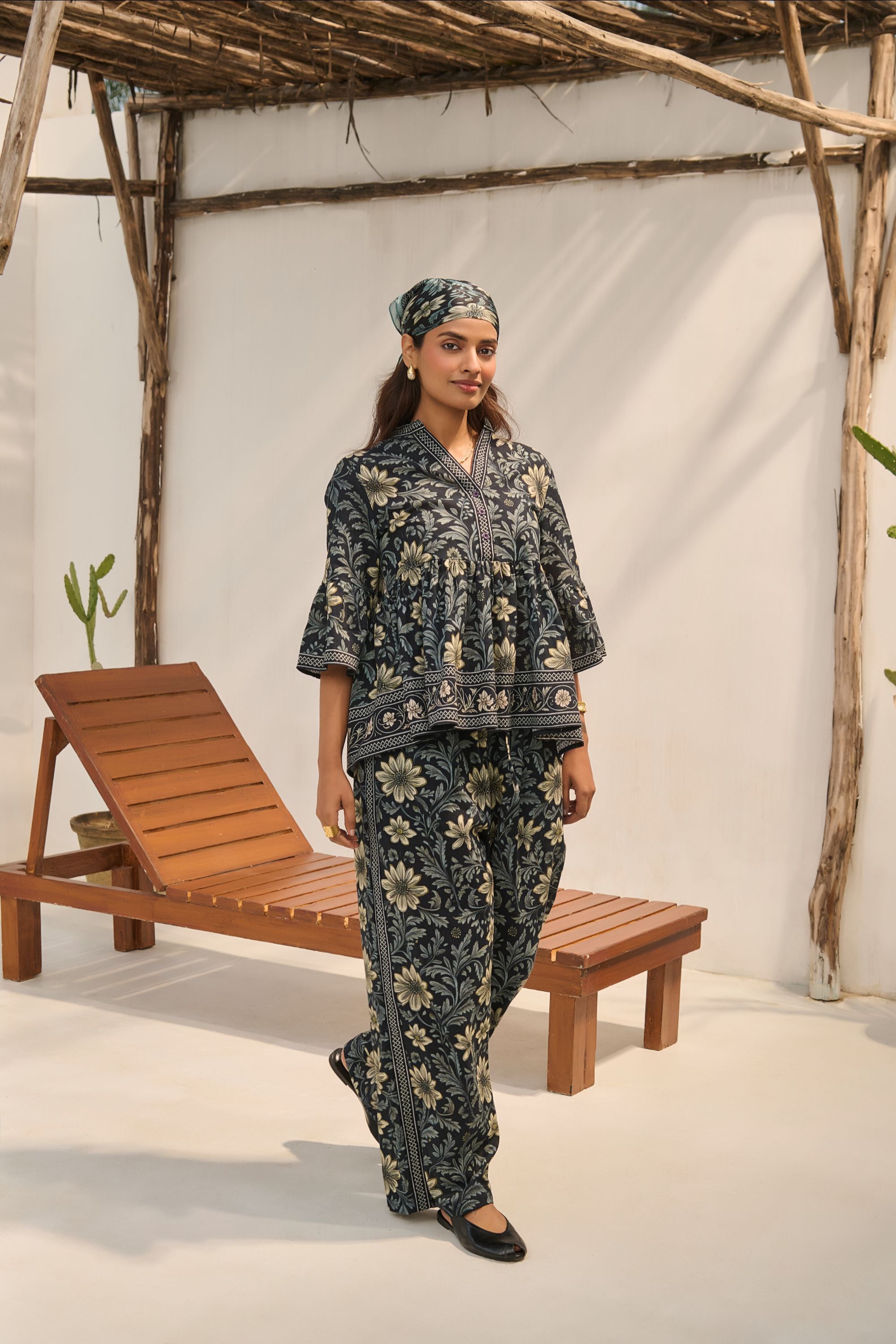 "Secret Garden" Floral Print 
 Top and Trousers Set.