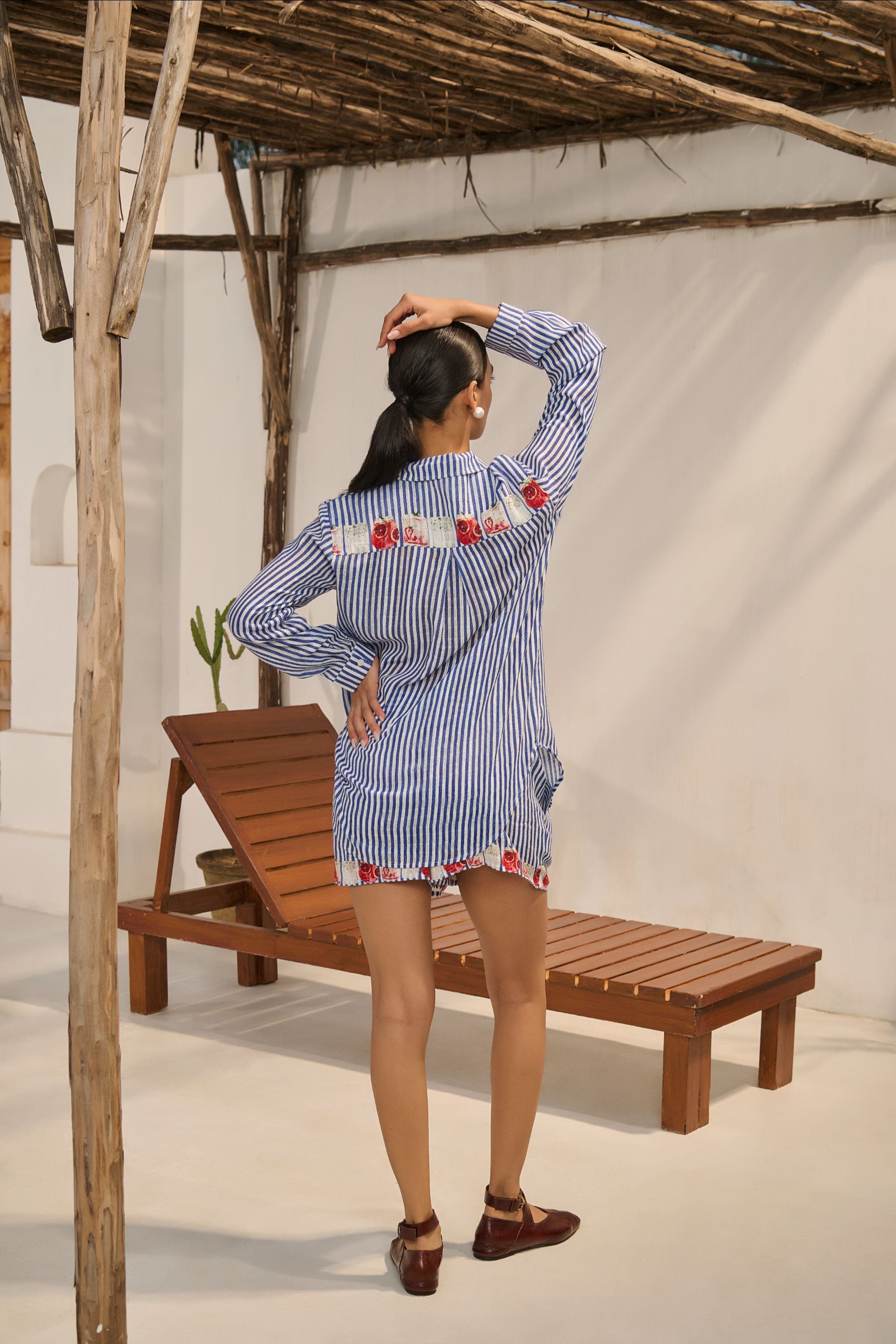 The Striped Oversized Shirt with
 Fruit Patch Print.
