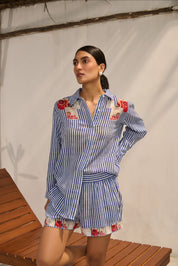 The Striped Oversized Shirt with
 Fruit Patch Print.