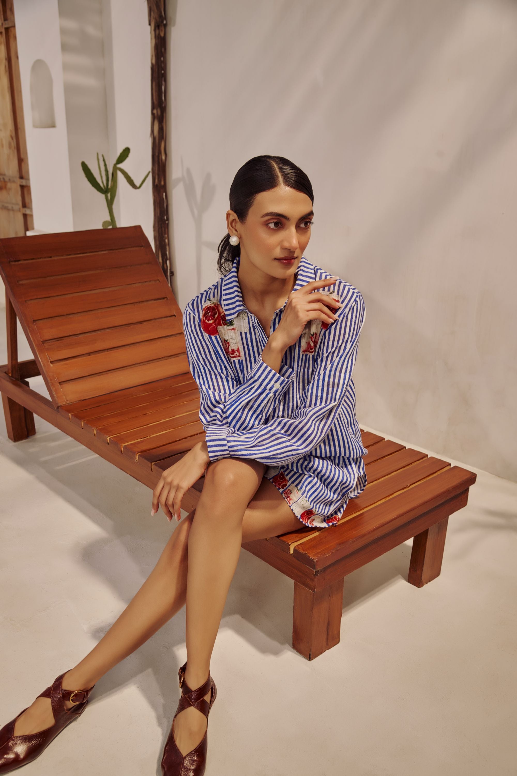 The Striped Oversized Shirt with
 Fruit Patch Print.