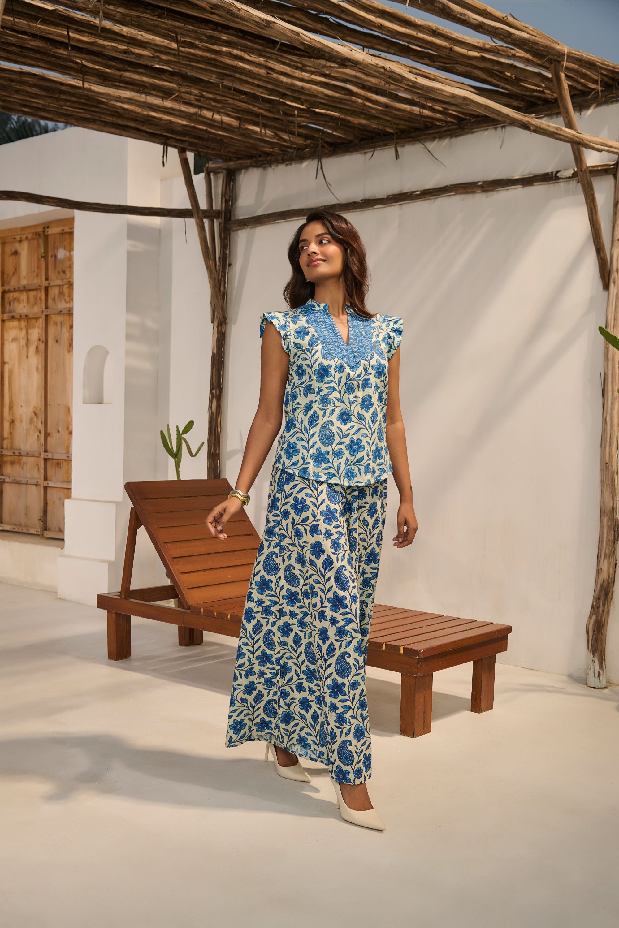 Women's Blue Floral & Paisley Print Co-ord Set