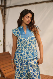 Women's Blue Floral & Paisley Print Co-ord Set