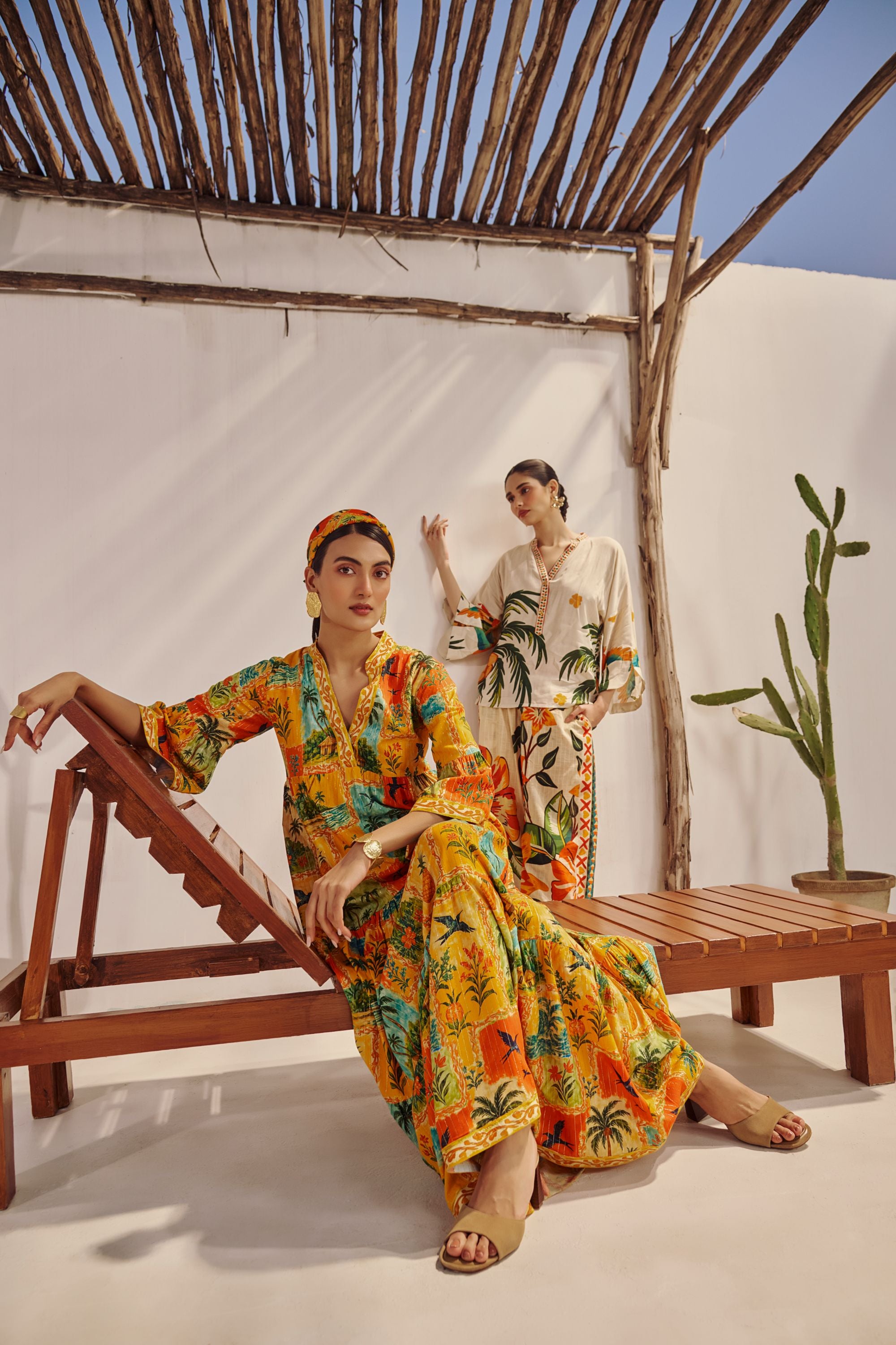 Mustard Tropical Landscape Printed Maxi Dress.