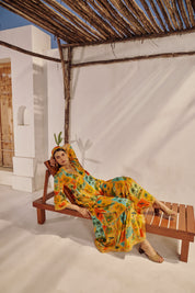 Mustard Tropical Landscape Printed Maxi Dress.