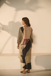 Abstract Print Color-Block Longline Tunic with Matching Wide-Leg Trousers