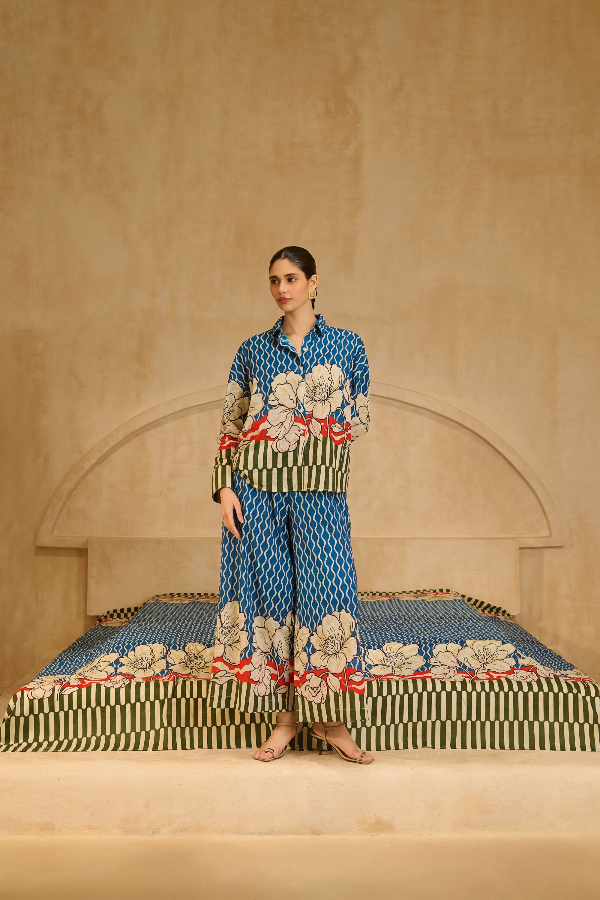 Blue and Olive Floral Print Co-ord Set.