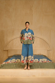 Blue and Olive Floral Print Co-ord Set.