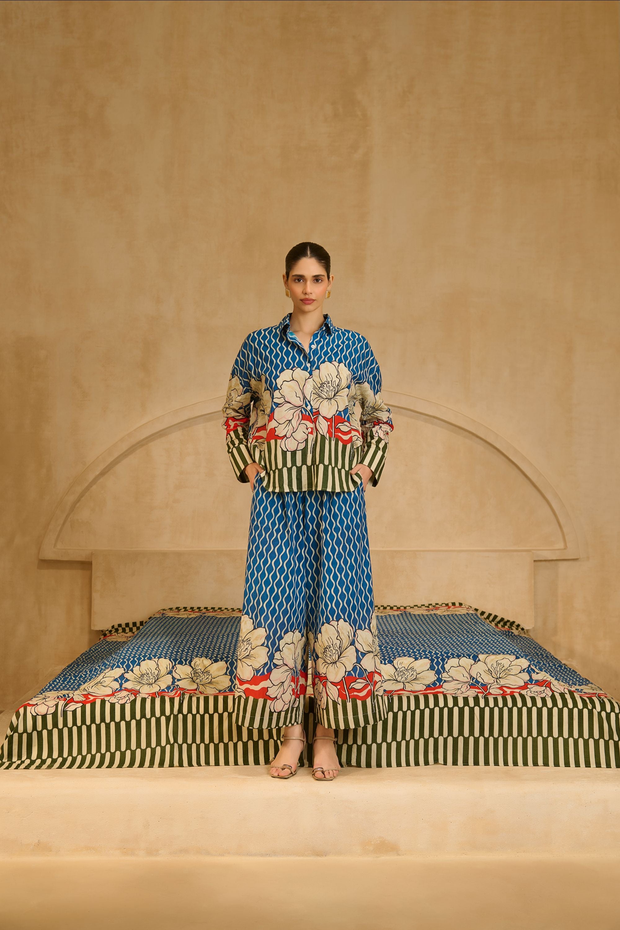 Blue and Olive Floral Print Co-ord Set.