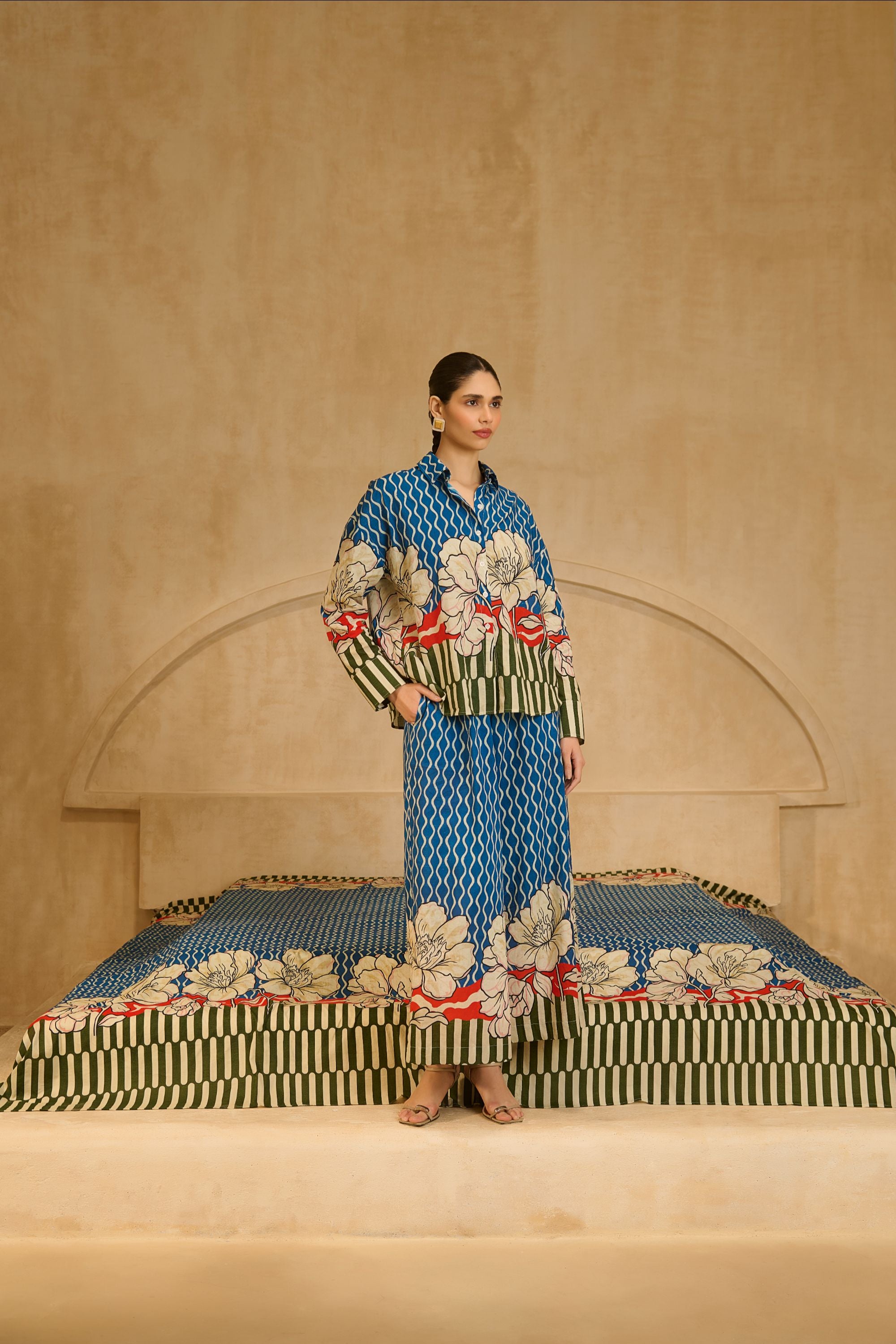 Blue and Olive Floral Print Co-ord Set.