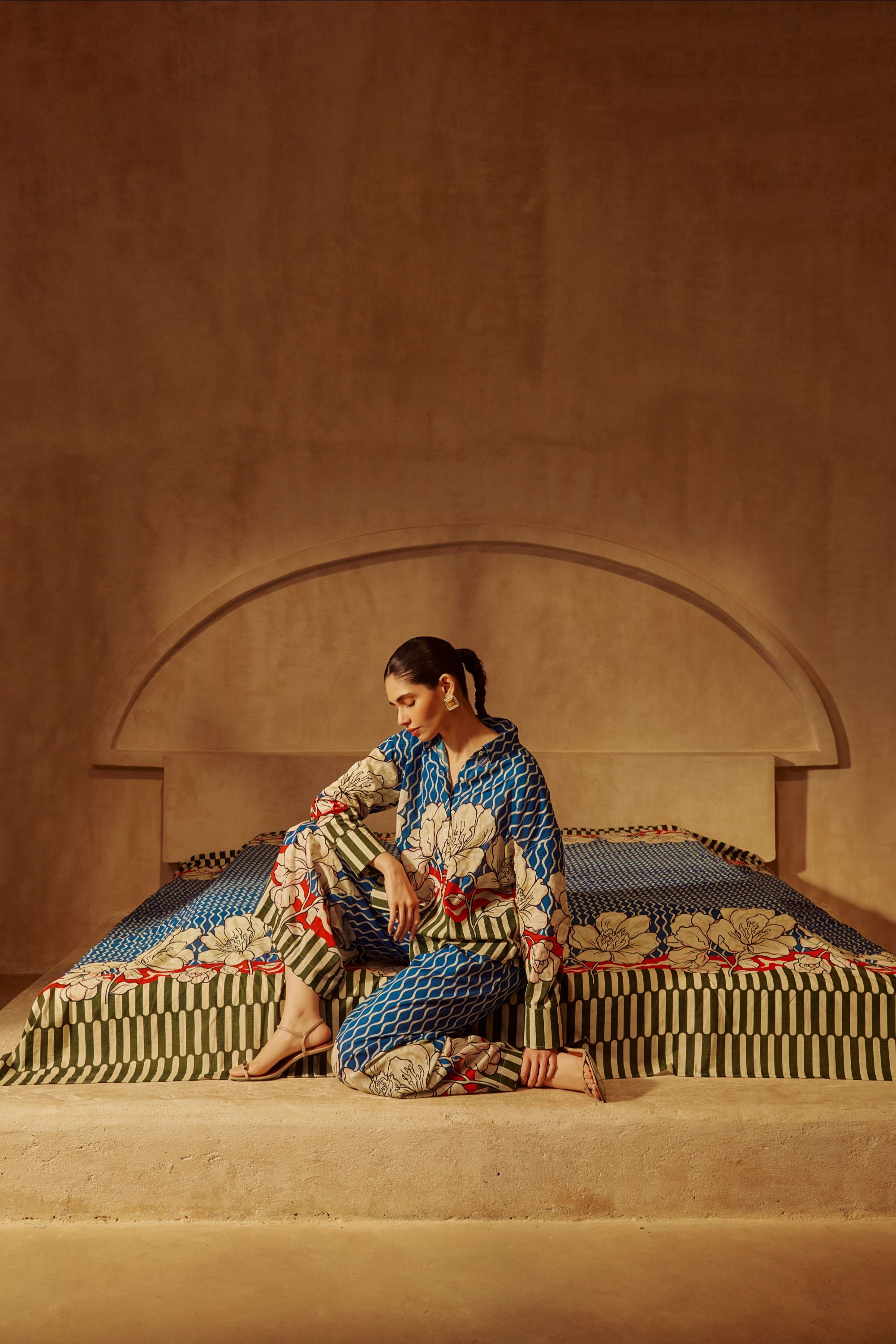 Blue and Olive Floral Print Co-ord Set.