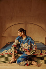 Blue and Olive Floral Print Co-ord Set.