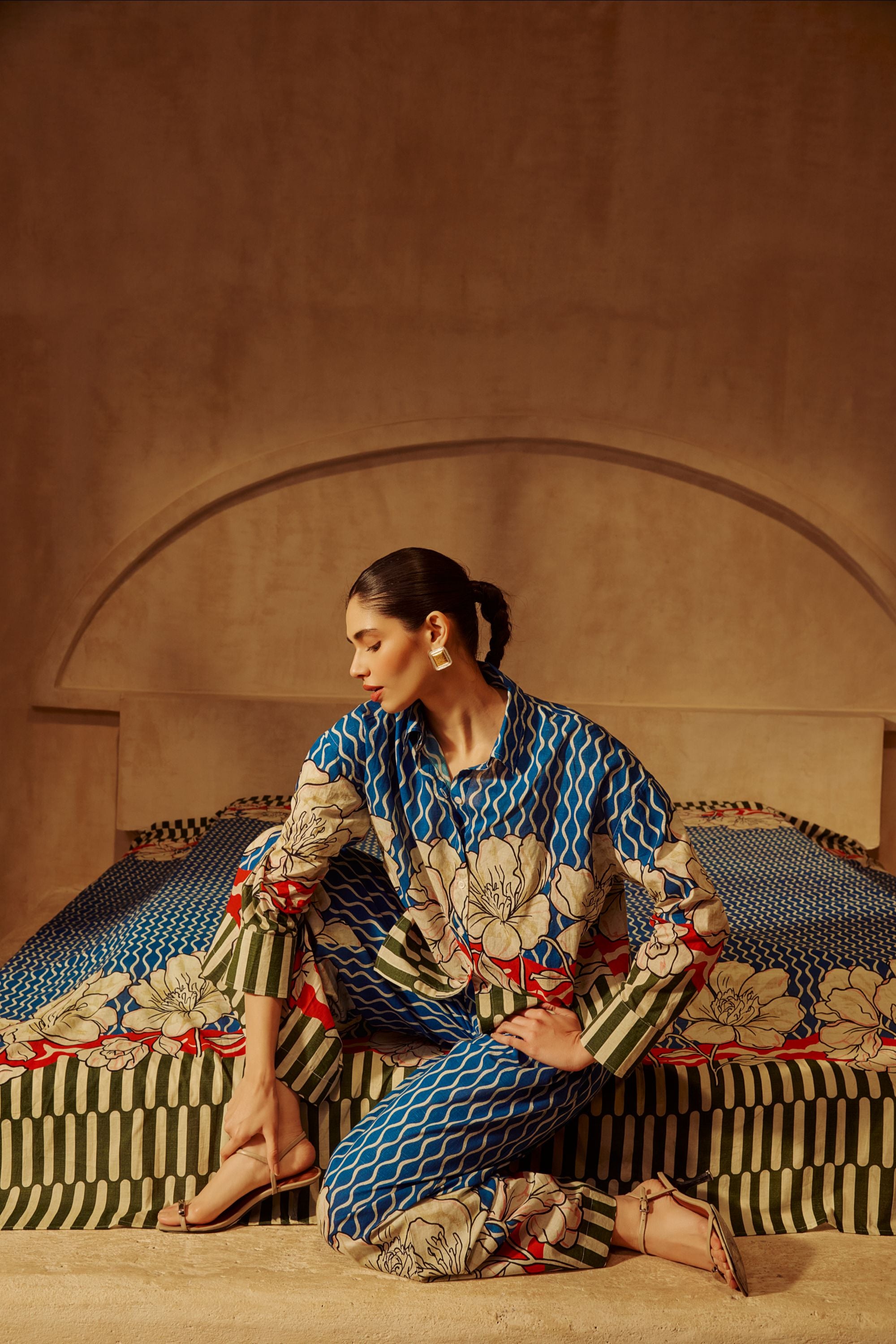 Blue and Olive Floral Print Co-ord Set.