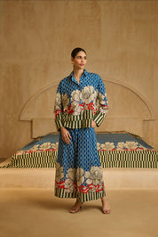 Blue and Olive Floral Print Co-ord Set.