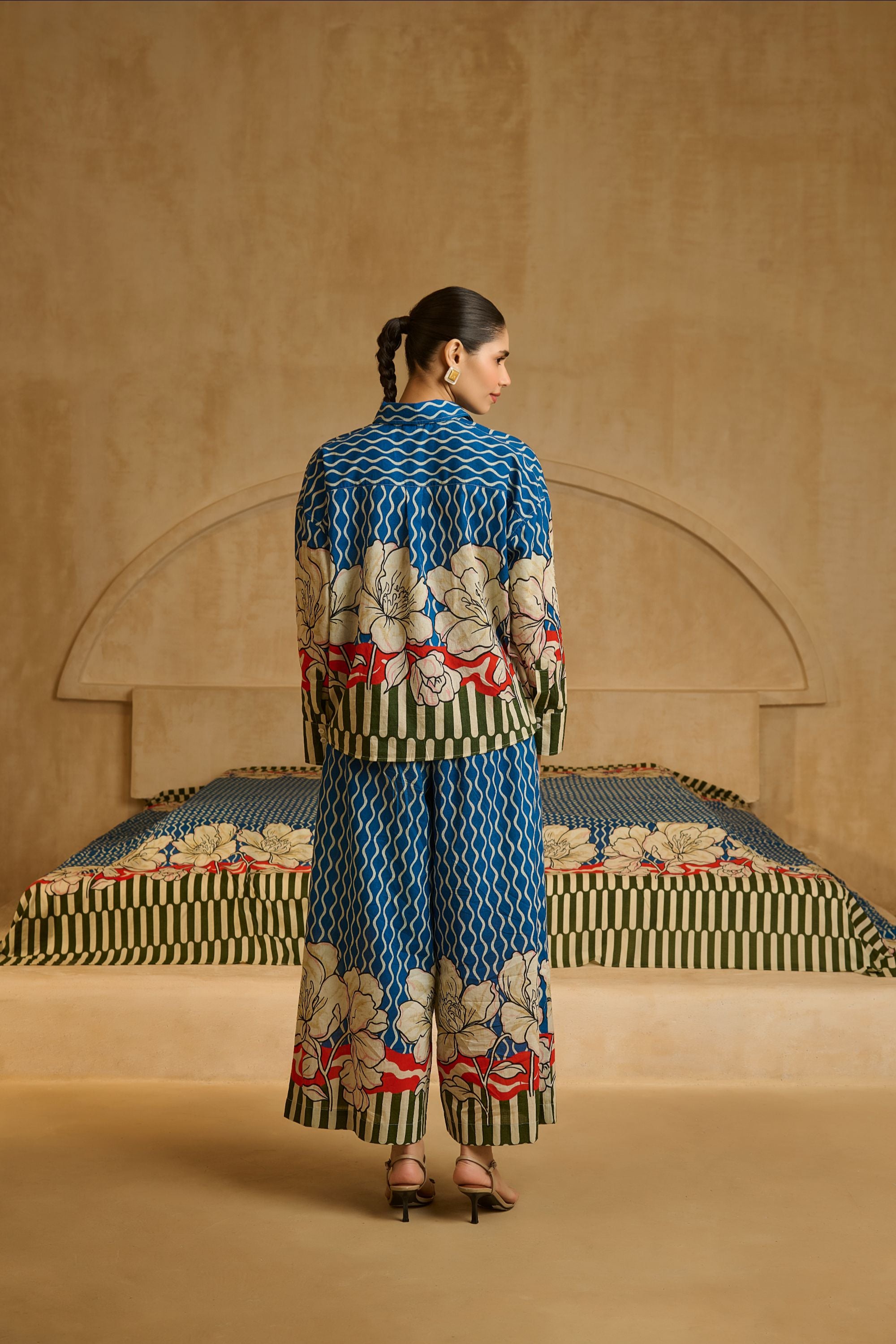 Blue and Olive Floral Print Co-ord Set.